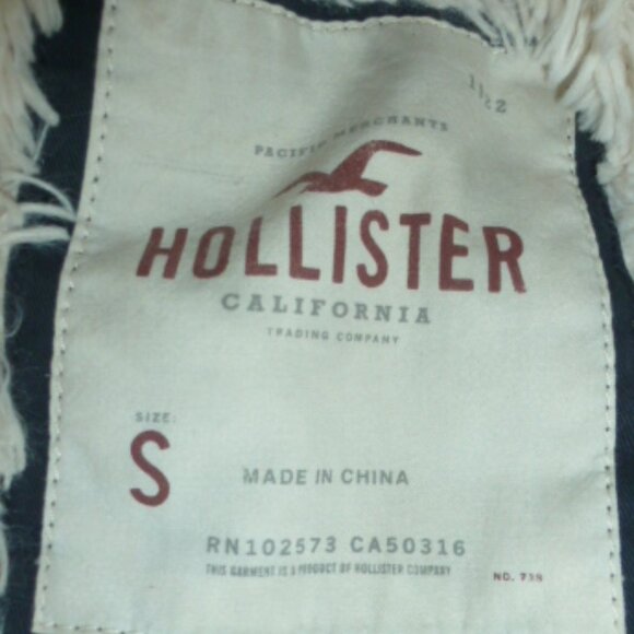 Hollister Coat Faux Fur Hooded Utility Outerwear Navy Blue SzS - Picture 5 of 15
